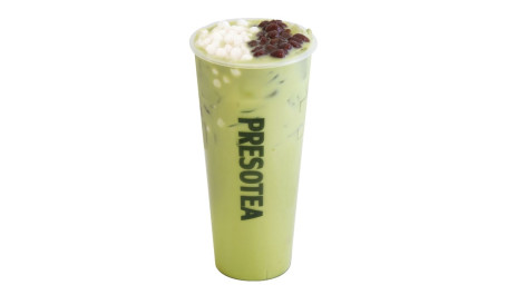 Matcha Milk Tea With Red Bean And White Pearl Mǒ Chá Hóng Dòu Bái Yù