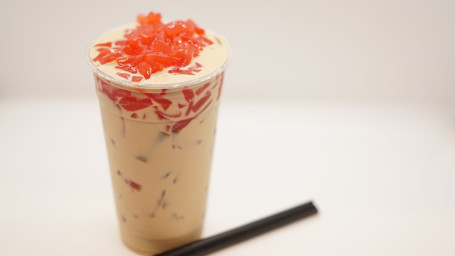 Passion Fruit Black Milk Tea With Strawberry Jelly.