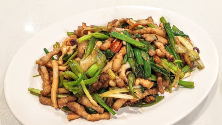 83. Kè Jiā Xiǎo Chǎo Dry Squid With Green Onion Shredded Pork Bellies