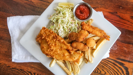 1 Pc Cod, 2 Oysters, 1 Prawn, 2 Scallops Chips